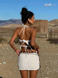 Style Sexy Hollow Body-Crowded Backpack Hip With Beaded Hanging Neck Weaving Dress