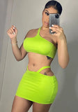 Sexy Sleeveless Crop Top Solid MiniTwo Piece Skirt