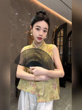Chinese Retro Jacquard Collar Buckle Vest Girls Spring And Summer 2024 Improved Cheongsam Sleeveless Vest Jacket-Outfit