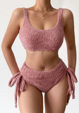 Pink Sexy Straps Sleeveless Solid Fleece Skinny Two Piece Shorts