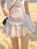 Lace Sweet Skirts Women Designer Patchwork Cute Mini Skirts Female Korean Fashion Ruffle Flounce Kawaii Party Skirts