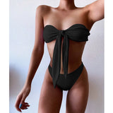 New High Waist Bikini Bandeau Swimwear Women Swimsuit Push Up Bikinis Bow-Knot Bathing Suit Summer Beach Wear Swimming