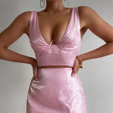2022 Summer Fashion Red Sexy Mini Dress Two-Piece Suit Top And Split Skirts Sets For Women‘s Clothes