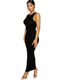 Sexy Solid Round Neck Sleeveless Long