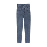 Astetic Skinny Stretch Warm Fleece Jeans High Waist Woman Pencil Pants Streetwear Denim Trousers Vetement Femme Winter