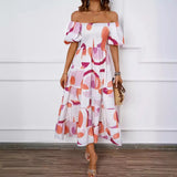 New Temperament Collar Print Pony Dress Bubble Sleeve Dress