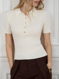 Collar Top Sleeve Summer 2025 New Tight Slime Thread Thread Top