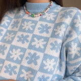 Vintage floral print sweater women Knitted harajuku fall winter sweater ladies Lazy loose jumper top Lovely street