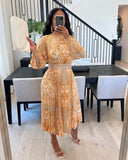 Fashion Pearl Belt Print Folded Lantern Sleeve Sleeve Scash Semi-High Collar