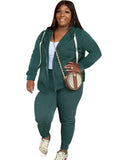 Plus Size Casual Zipper Hoode Two Piece