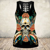 Skull Print Tank Top Women Halloween Cotton Sleeveless Tee Shirt Workout Black Vest