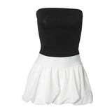 Women's Summer New Sexy Sleeveless Braed Vest Stimal Bubble Skirt