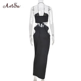 2022 Summer Sexy Halter Cut Out Bandage Maxi Dress for Women Sleeveless Backless Outfits Party 2 Piece Dresses