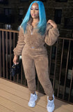 Casual Fleece Zipper Long Sleeve Top And Pant 2 Piece