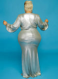 Plus Size Shiny V-neck Puff Sleeve Evening