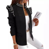 Explosion Autumn And Winter Lotus Leaf Side Long Sleeve Zipper Print Suit Small Coat
