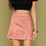 Womens High Waist Faux Suede Double Front Bodycon Mini Hip Skirt Female Pencil A-line Shorts Woman School Girl Skater Skirt