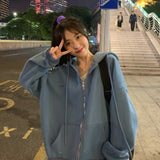 Women Oversized Hoodies Autumn Casual Solid Zipper Sweatshirts Korean Version Loose Thin Long-sleeved Hooded Female Jacket