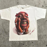 Men's T-Shirts Retro Portraits Print Short-Sleeved T-Shirts Y2k Gothic Harajuku Hip-Hop Couple Relaxed-Outfit