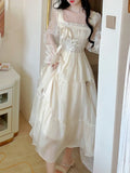 French Vintage Fairy Dress Women Bandage Elegant Evening Party Midi Dress Long Sleeve Korean Style Fairy Dress Autumn