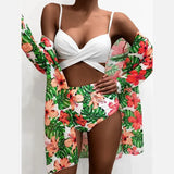 Toloer New 2024 Bikini Gathers The Sexy Mesh Three-Piece Split Print Swimsuit