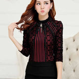 Elegant Plus Size Tops 2020 Autumn Winter Lace Blouse Long Sleeve Slim Floral Lace Shirt Womens Tops and Blouses 801G