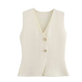 And Summer New Women's Gold Button Knitted Vest + Half-Dress Fashion