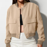 New Female Temperament Female Retro Brown Loose Pocket Long-Sleeved Blazer