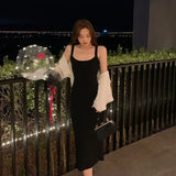 Long-sleeved Women Knitted Cardigan 2 Piece Set Sleeveless Backless Dress Elegant Crop Top Sweater Suits Fall