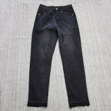 New Crowne Loose Printed Jeans Cross Leisure Straight Tube Loose White Washed Trousers-Outfit
