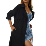 Women Double Breasted Long Trench Coat Fall Winter Clothes Classic Lapel Long Sleeve Windproof Overcoat with Belt Long Overcoat-Outfit
