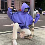 Oversized Zip Hooded Sweatshirt Autumn Jacket Women Korean Fashion Spring Clothes Harajuku Print Long Sleeve Chic Zip-Up