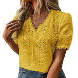 Summer New Solid-Color Short-Sleeved Hollow
