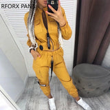 Women Soild Pockets Zipper Design Ruched Coat & Cargo Pants Sets Casual Women Sets-Outfit