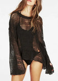 Beach Sexy Hole Sweater Asymmetric Hem Loose Knitted Crochet Heart shape Hollow out Thin Knit Sweater Jumper Tops