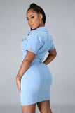 Casual Pockets With Button Open Short Sleeve Jeans Midi