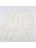 Casual Solid Lace Asymmetrical Skirt Basic Slim Mid-Waisted Mini Skirts Women 2023 Summer Fashion Streetwear Ladies-Outfit