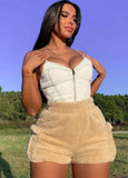 Casual High Waist Pocket Beige Fleece