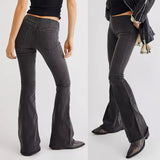 Women's Y2K Retro Flare Jeans Solid Color Stretch Denim Low Waist Long Pants Spring Autumn Slim Bell Bottoms Trousers-Outfit