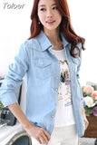 Blue Denim Shirts Women Basic Single-Breasted Vintage Fashion Turn Doen Collar Long Sleeve Tops New Summer
