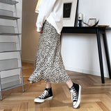 Leopard-print Skirt Female 2022 Summer High Waist Hip-covered Fish Tail A- Line