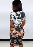Printed Sexy O-Neck Short Sleeves Mini Bodycon