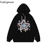 Hoodie Women Star Embroidery Streetwear Casual Oversized Tops Clothes for Teens Harajuku Hooded Fashion Y2k Sweatshirts-Outfit