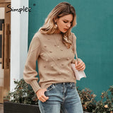Elegant fur pompon women sweater Autumn winter lantern sleeve knitted sweater female Streetwear ladies pullover