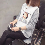 Striped Patchwork Split Shirt Korean Loose Spring Autumn Long Sleeve Female Clothing Casual Printed Round Neck