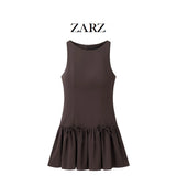 Homemade New Women's Classic Bow With Sleeveless Round Collar Dress