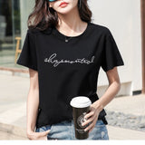 Women's Pullover Round Neck Solid Letter Printing Short Sleeve T-shirt Fashion Casual Large Office Lady Elegant Tops-Outfit