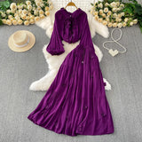 Style Pink Three-Dimensional Flower Collar Lantern Sleeve Shirt Lady Autumn High-Rise Dress