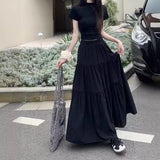 Fatmm Cake White Dress Autumn Big Umbrella Skirt Folded Tight Body Fat Long
