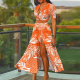 Set With Maxi Skirt Black Split Ladies Suit Crop Tshirt Short Sleeve And High Waist Skirts Summer Loose Casual Fashion